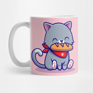 Cute Cat Eating Bread Cartoon Mug